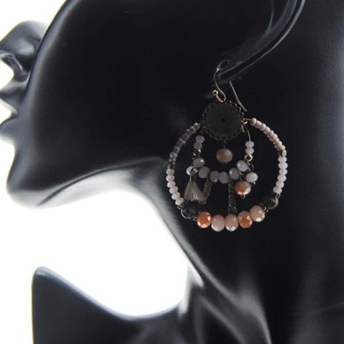 Boucles d'oreilles dores  perles roses - Label Emmaus - Modalova
