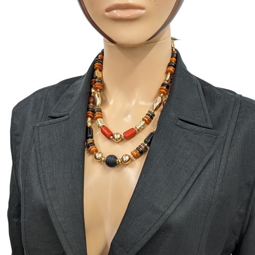 Collier neuf perles colores en bois rsine et mtal dor Bijou idal en t - moa - Modalova