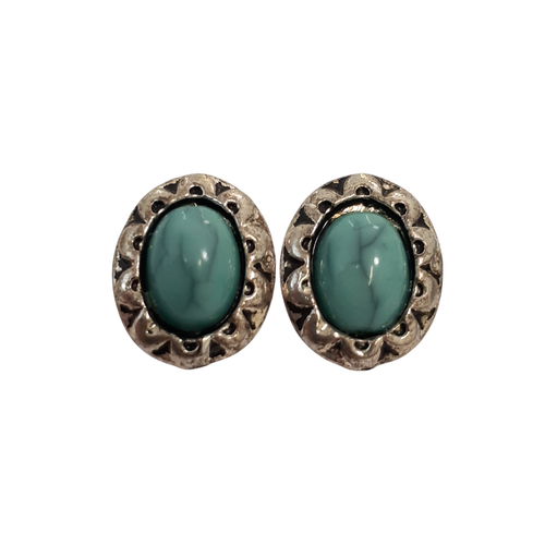 Boucles d'oreilles en mtal argent et turquoise naturel - Label Emmaus - Modalova