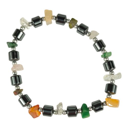 Bracelet en perles faon hmatite, cornaline, serpentine et quartz blanc - Label Emmaus - Modalova