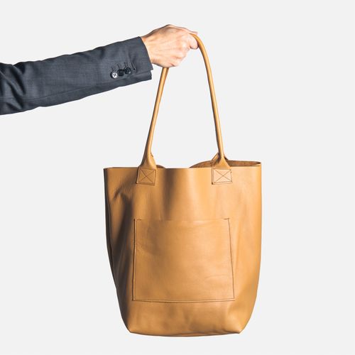 SAC CABAS - CUIR LISSE BEIGE - jeu de matires - Modalova