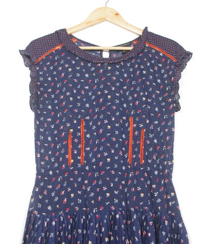 Robe - M -  fleurs, col rond, volants, lastique  la taille - mango - Modalova