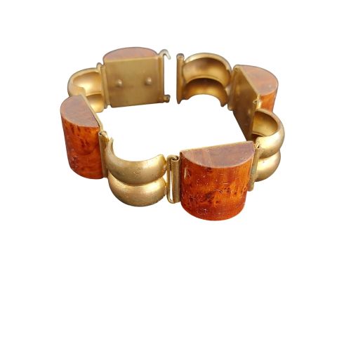 Bracelet Manchette Vintage Laiton et Loupe de Thuya (Années 70) // - Label Emmaus - Modalova