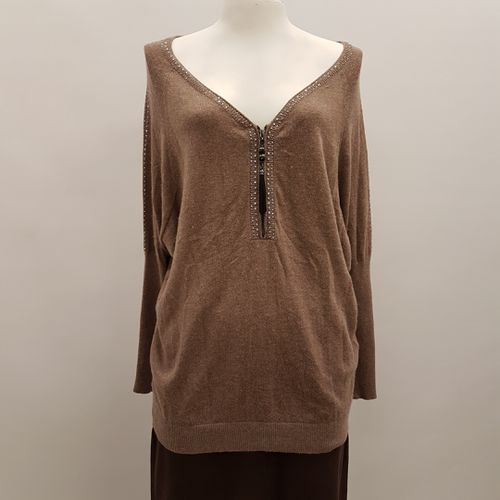 Pull en maille taupe avec des strass - BREAL - Taille 2 - bral - Modalova