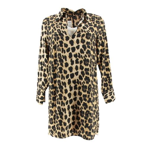 Robe beige imprime lopard - manches longues  - S - zara - Modalova