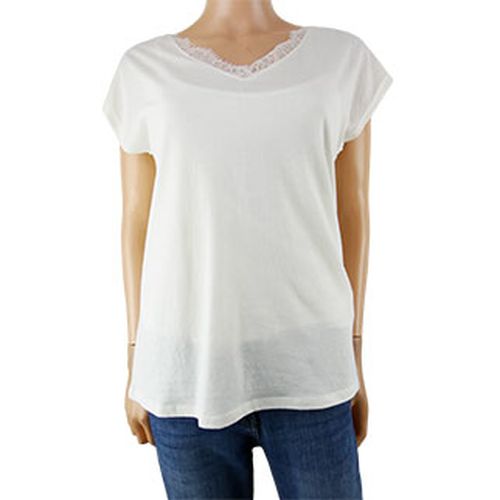 T-shirt blanc cass col V avec dentelle manches courtes - S - promod - Modalova