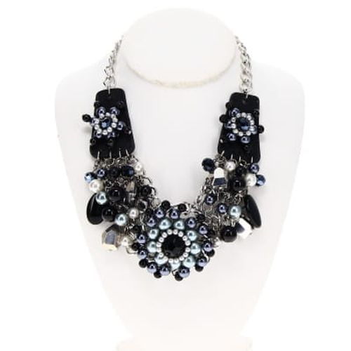 Collier  perles noires, grises, blanches et strass - Label Emmaus - Modalova