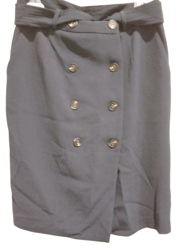 Jupe portefeuille + ceinture marine, "Ambroise", - 3 - la petite toile paris - Modalova