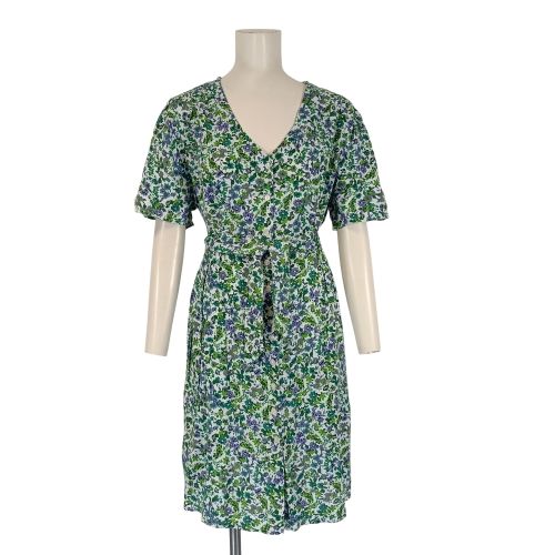 Robe fleurie verte boutonnée manches courtes taille ajustée - Blancheporte - Modalova