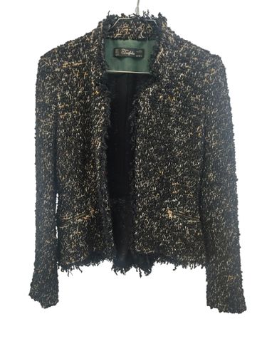 Veste en tweed noir et jaune - Zara Trafaluc - taille M, poches  fermeture claire - zara trafalduc - Modalova