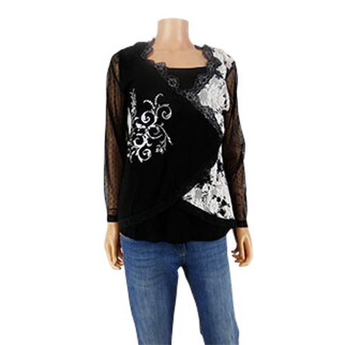 Blouse avec dentelle - Taille 42/44 - Bleu Bonheur - Modalova