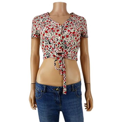 Chemisier crop top beige  fleurs rouges - taille XS - vero moda - Modalova
