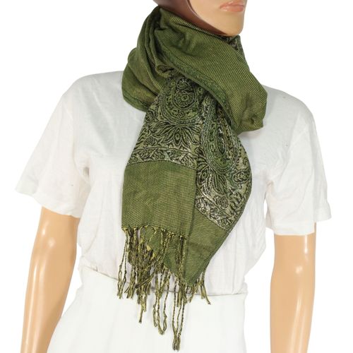 Echarpe Vert et Motif Cachemire Argent PASHMINA - Label Emmaus - Modalova