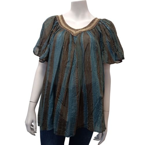 Blouse à rayure /vert et fil doré Laurence Bras taille 40/42 - Label Emmaus - Modalova
