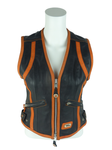 Gilet sans manche en cuir noir et orange - harley davidson - Modalova