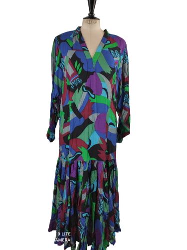 ROBE LONGUE VINTAGE 100% VISCOSE TAILLE 1 (S/M) IMPRIMÉ FEUILLAGE - Chacok - Modalova