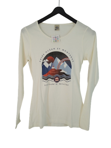 T-Shirt manche longue col rond inmind écru "Entre Océan et montagne" - L - 64 - neuf avec son emballage - Label Emmaüs - Modalova