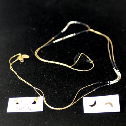Sautoir noir et or + boucles d'oreille - Label Emmaus - Modalova