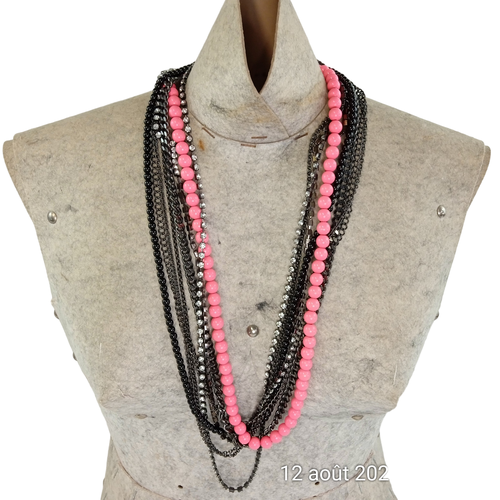 Collier Pink rose en perles et chnes - Label Emmaus - Modalova