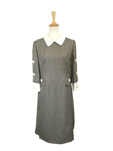 Robe longue vintage  col tailleur motif "pied de poule" - Taille XL - sans marque - Modalova