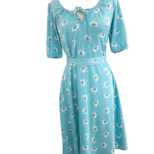 Robe turquoise, imprim fleurs - made in france - Modalova