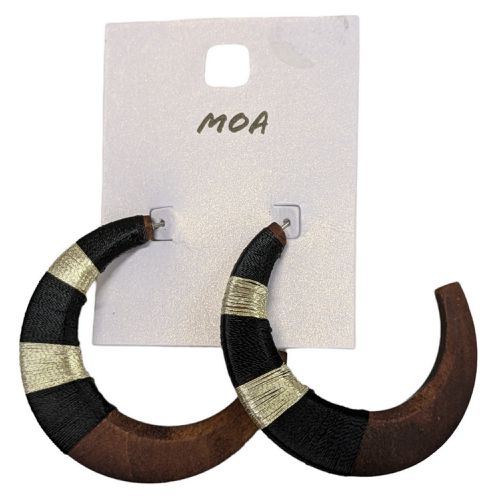 Boucles d'oreilles neuves Croles bois et fils noir dor - moa - Modalova