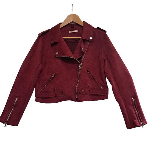 BLOUSON DE STYLE PERFECTO de marque "" court et cintr  manches longues en "Sudine" couleur "Lie de Vin" - Taille L - belcci - Modalova