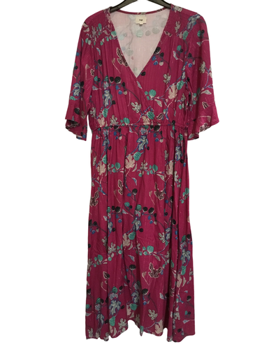 Robe manches 3/4 rose  motifs nature    taille L - ange - Modalova