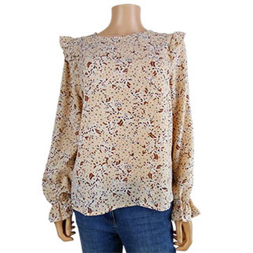 Blouse manches longues beige imprim fleurs rose et marron -- - T.38 - shein - Modalova