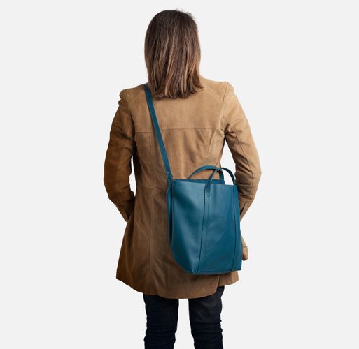 SAC CABAS - CUIR LISSE BLEU - jeu de matires - Modalova