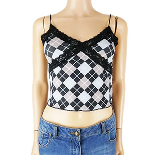 Crop top motif  carreaux bleu rose - taille 38 - shein - Modalova