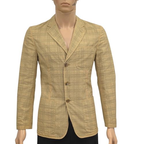 Veste costume T 46 ital. = S rversible en seersucker ocre et carreaux marron - Label Emmaus - Modalova