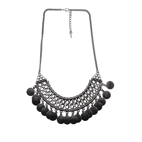 Collier avec plastron articul  sequins - mtal couleur argent - Label Emmaus - Modalova