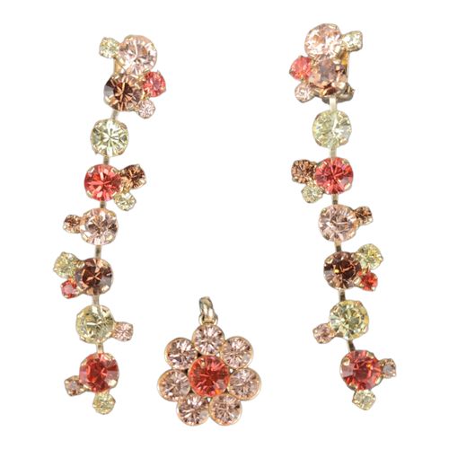 Boucles d'oreilles clip et pendentif assorti AGATHA - strass jaunes et oranges - Label Emmaus - Modalova