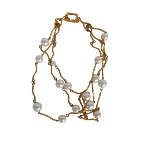 COLLIER, Ras de cou en dor, fantaisie 15 boules, sign - biche de bere - Modalova