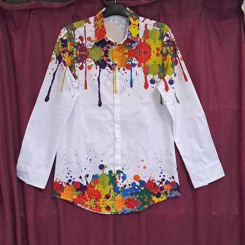 Chemise unisexe polyester motif psychdlique couleurs vives sur fond TL - Label Emmaus - Modalova