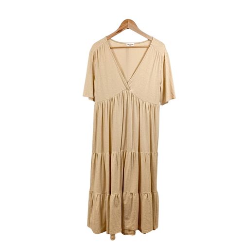 Robe longue beige CMT Atelier col cache-cur manches courtes fluide T38 coton lasthanne - Label Emmaus - Modalova
