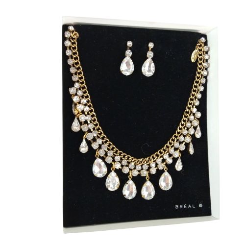 Ensemble vintage franaise BREAL collier et boucles d'oreille en pierres de cristal et chane ancienne - Bral - Modalova