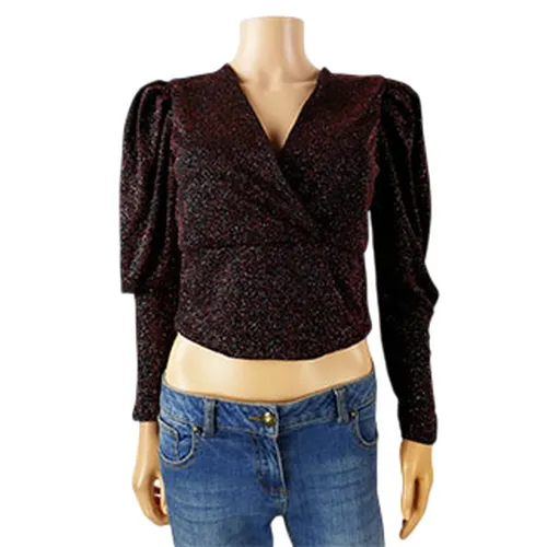 Crop top bordeaux manches longues  paillettes - taille M - mng - Modalova