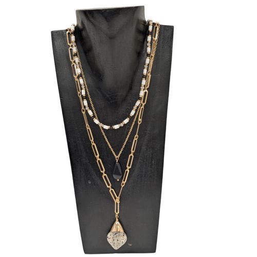 Collier sautoir 3 chaines Bijou neuf en mtal et perles blanches et noires - moa - Modalova