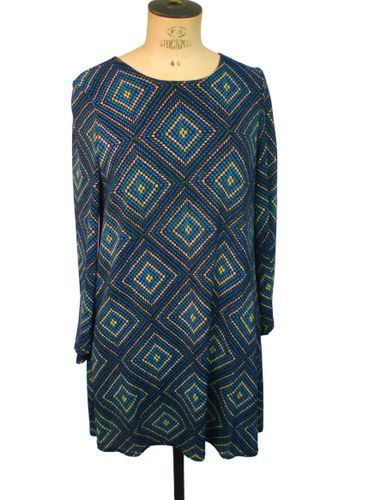 Robe manche longue , motif losanges jaune, bleu et vert, taille 40 - vintage love - Modalova