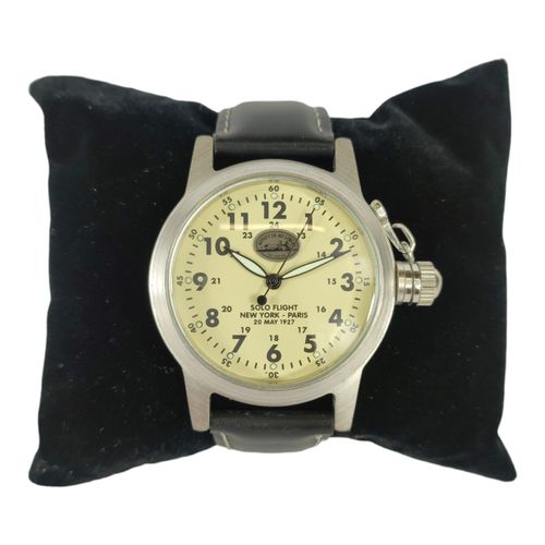 Montre SPIRIT OF SAINT LOUIS bracelet en cuir noir "Solo flight New York-Paris 20 may 1927" - Label Emmaus - Modalova