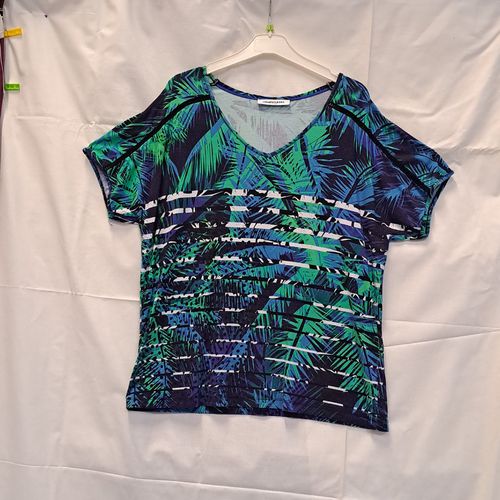 T-shirt polyester motif feuillages vert et bleu T2 - christine laure - Modalova