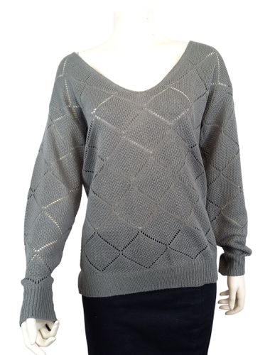 Pull gris col V en laine ajourée - Label Emmaus - Modalova