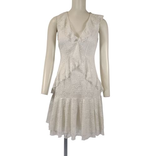Robe blanche dentelle brodée col V volantée taille S A3679 - Guess - Modalova