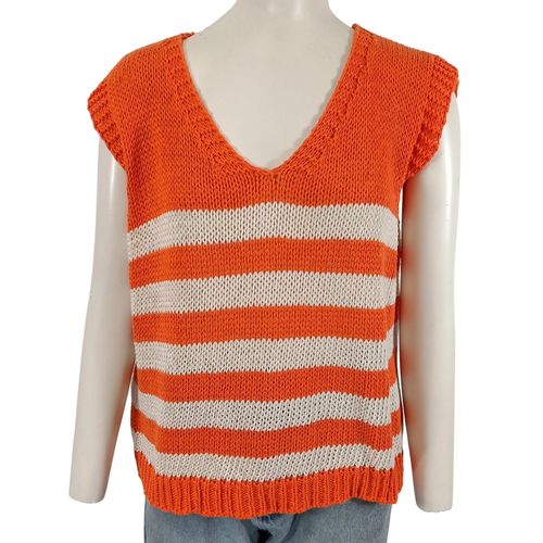 Top maille rayures blanc col V oversize taille M - Label Emmaus - Modalova