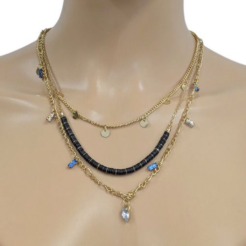 Collier 3 chaines ras de cou Bijou neuf en mtal et cristaux bleus et blancs - moa - Modalova