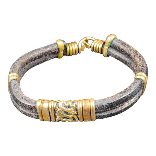 Bracelet ethnique en cuir et mtal dor - Label Emmaus - Modalova