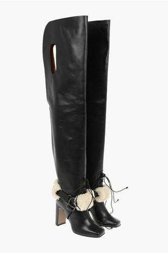 Leather EQUESTRIAN Over-the-knee Boots with Shearling Detail size 38 - Off-White - Modalova