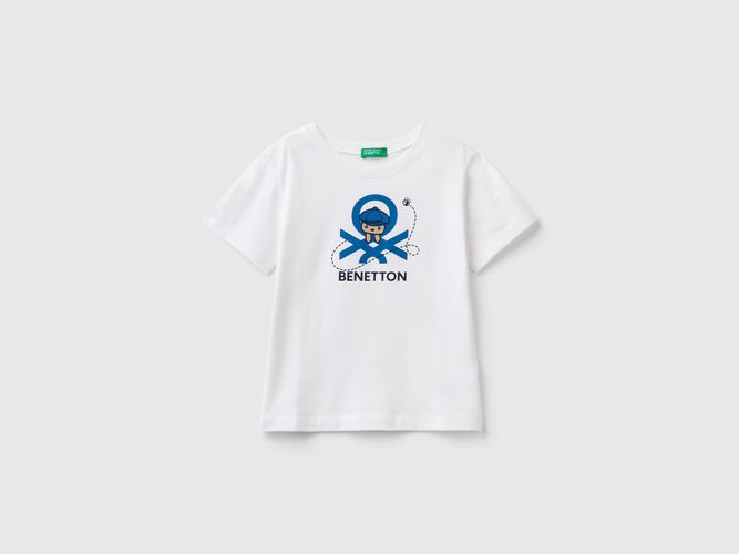 Benetton, T-shirt 100% Cotone Bio Con Stampa, taglia 90, Bianco, Bambini - United Colors of Benetton - Modalova